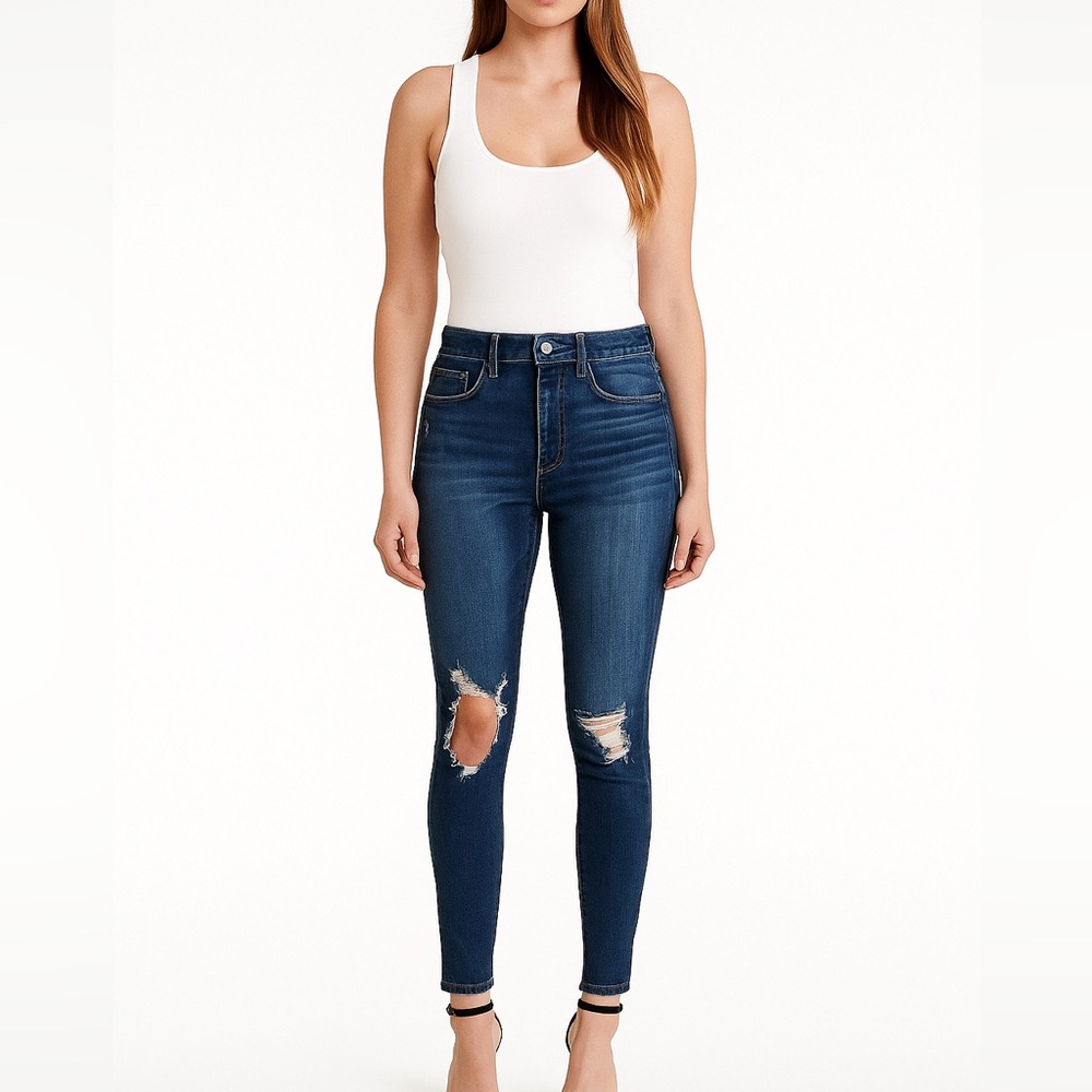 American Eagle Hi-Rise Jeggings Distressed Dark Wash Size 6